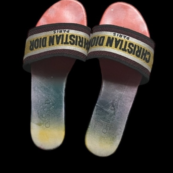Christian Dior Dway Rainbow Multicolor Embroidered Logo Slides Sz 10 Sandals - Picture 4 of 14